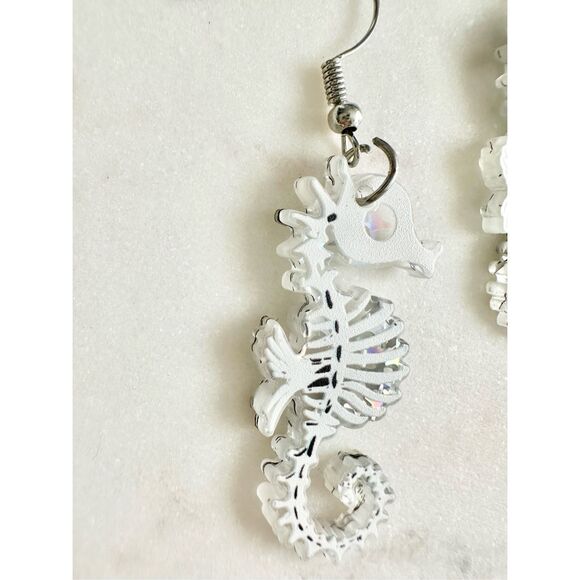 Halloween holographic seahorse skeleton dangle earrings ￼ - Picture 3 of 4